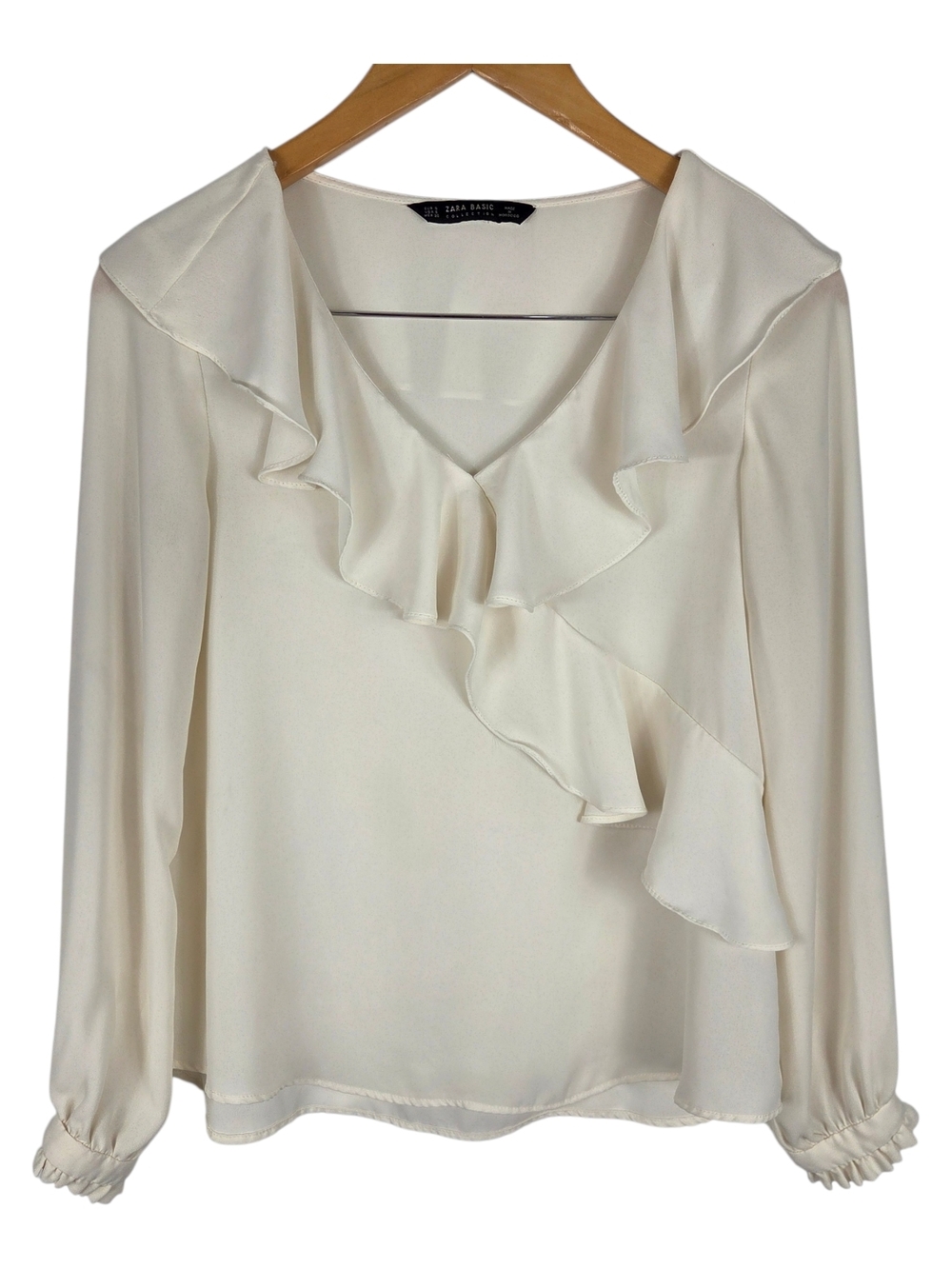 Zara Cream Ruffle V-Neck Blouse - Elegant Women’s Top